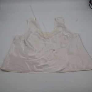 Escapades Vintage Camisole Womens Ivory Satin Lace Trim Scoop Neck USA Made